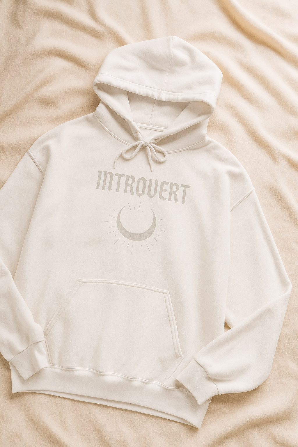 "Introvert" Crescent Moon Hoodie – Quiet Strength in White