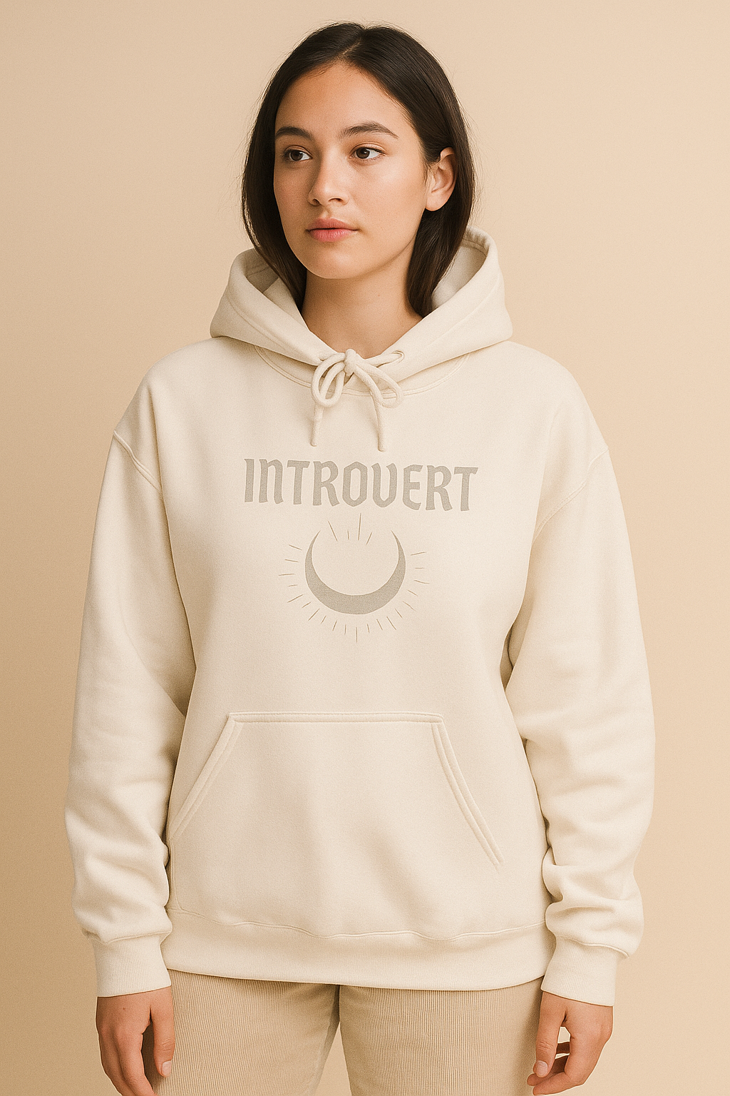 "Introvert" Crescent Moon Hoodie – Quiet Strength in White