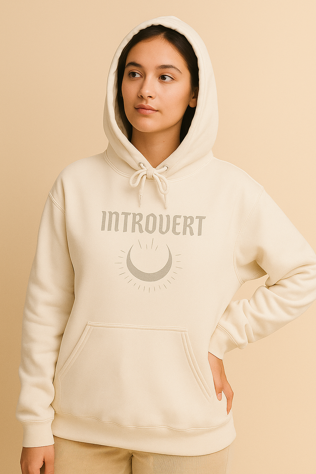 "Introvert" Crescent Moon Hoodie – Quiet Strength in White