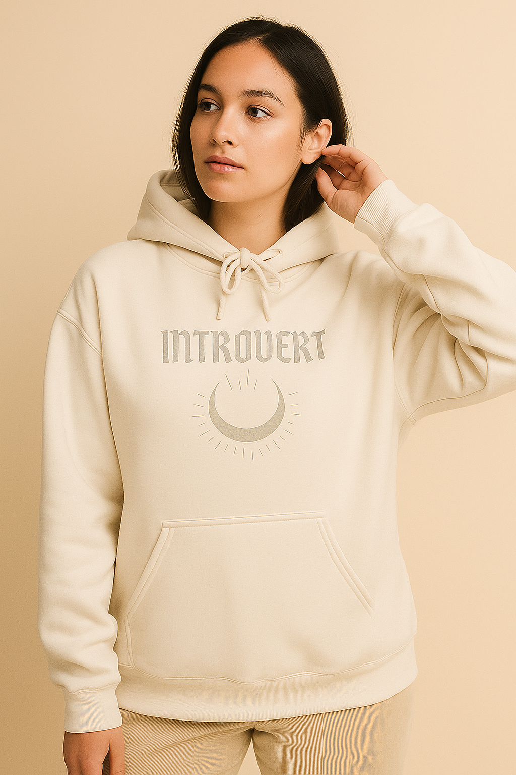 "Introvert" Crescent Moon Hoodie – Quiet Strength in White
