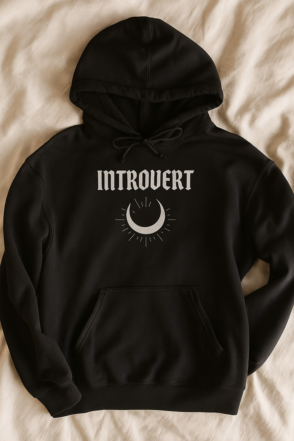 "Introvert" Crescent Moon Hoodie – Quiet Strength in Black