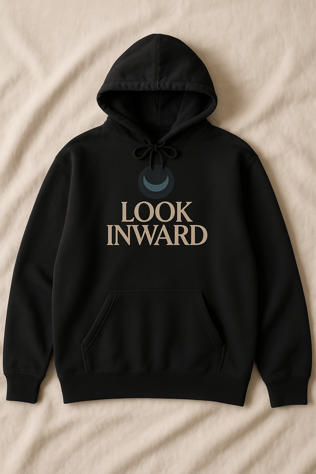 "LOOK INWARD" Crescent Emblem Hoodie – Embrace Your Inner World - Black