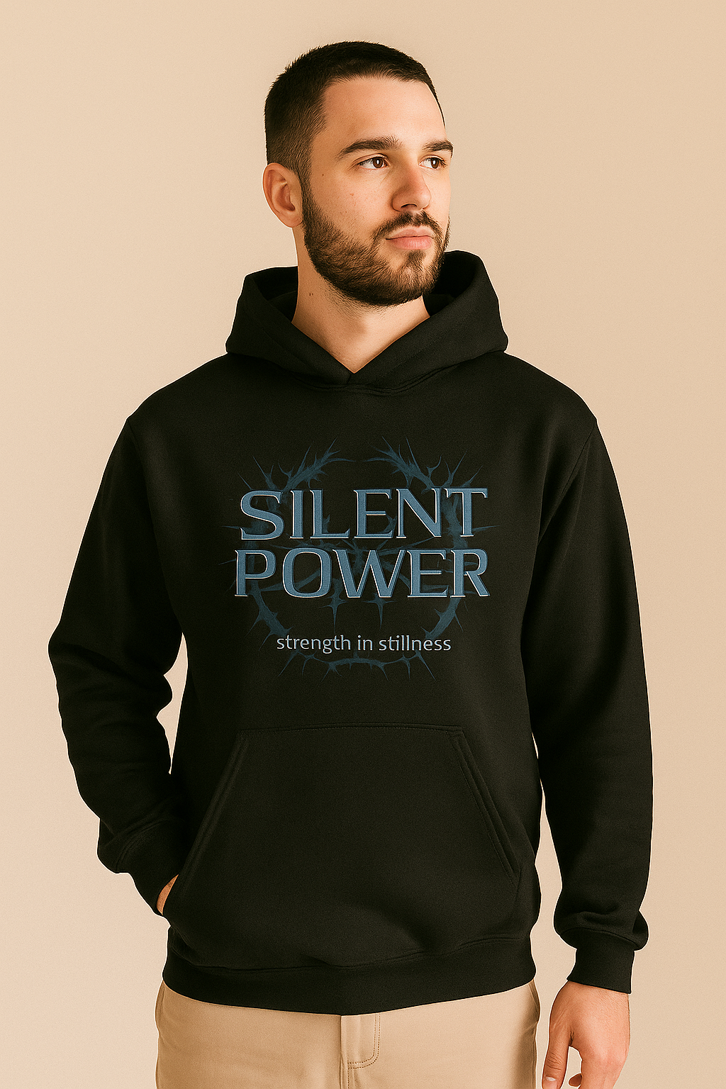 "SILENT POWER" Hoodie – Strength in Stillness, Calm in Chaos - Black