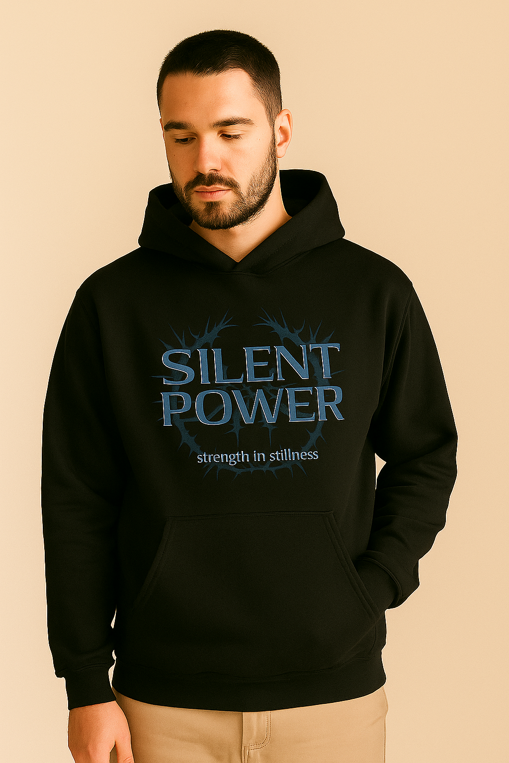 "SILENT POWER" Hoodie – Strength in Stillness, Calm in Chaos - Black