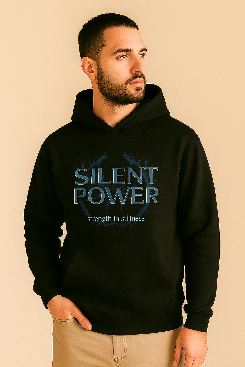 "SILENT POWER" Hoodie – Strength in Stillness, Calm in Chaos - Black