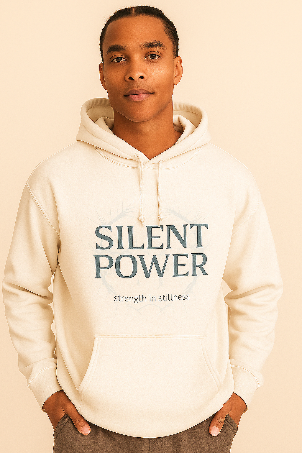 "SILENT POWER" Hoodie – Strength in Stillness, Calm in Chaos - White