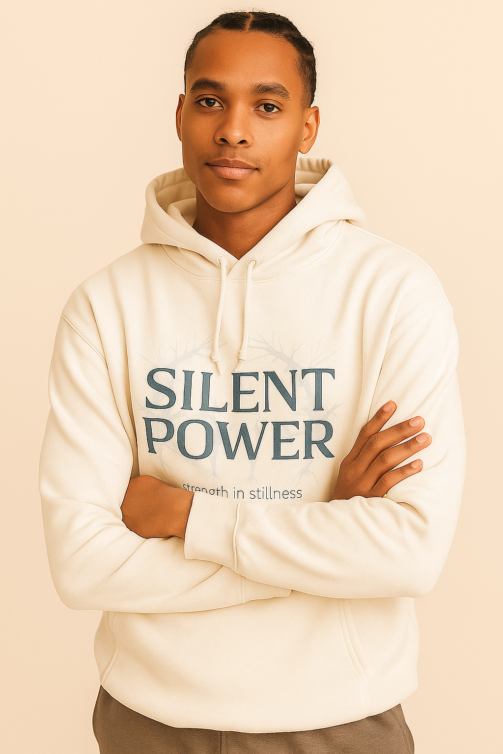 "SILENT POWER" Hoodie – Strength in Stillness, Calm in Chaos - White