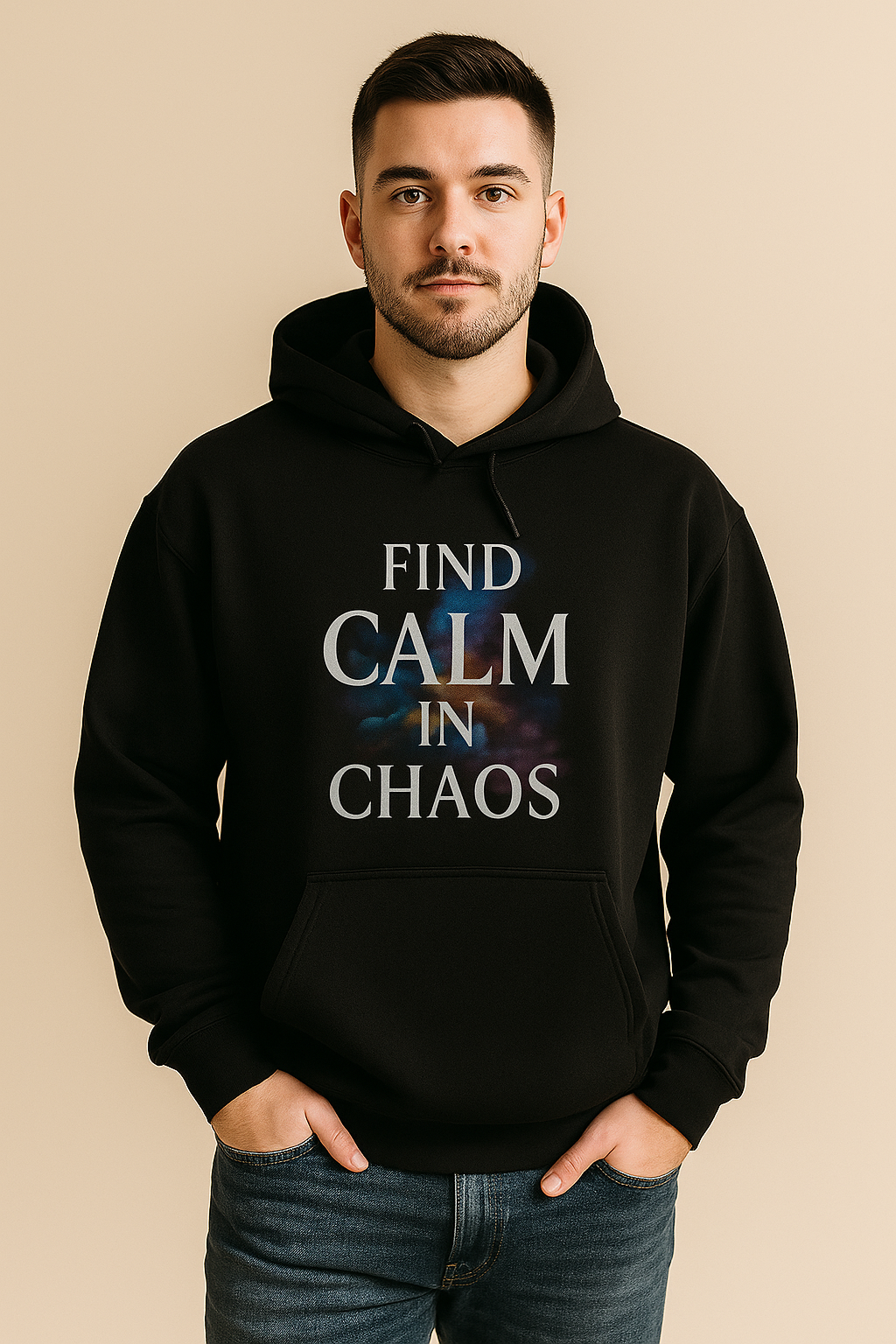 "FIND CALM IN CHAOS" Hoodie – Serenity Amid the Storm - Black