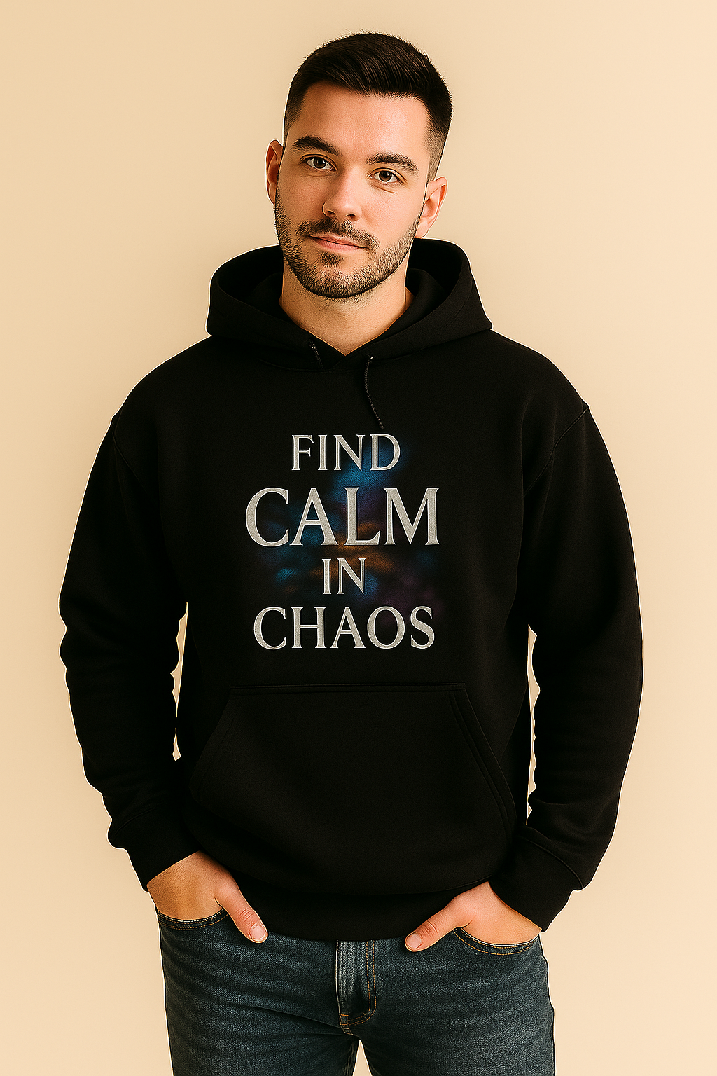"FIND CALM IN CHAOS" Hoodie – Serenity Amid the Storm - Black