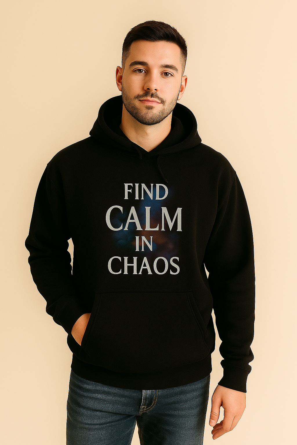 "FIND CALM IN CHAOS" Hoodie – Serenity Amid the Storm - Black