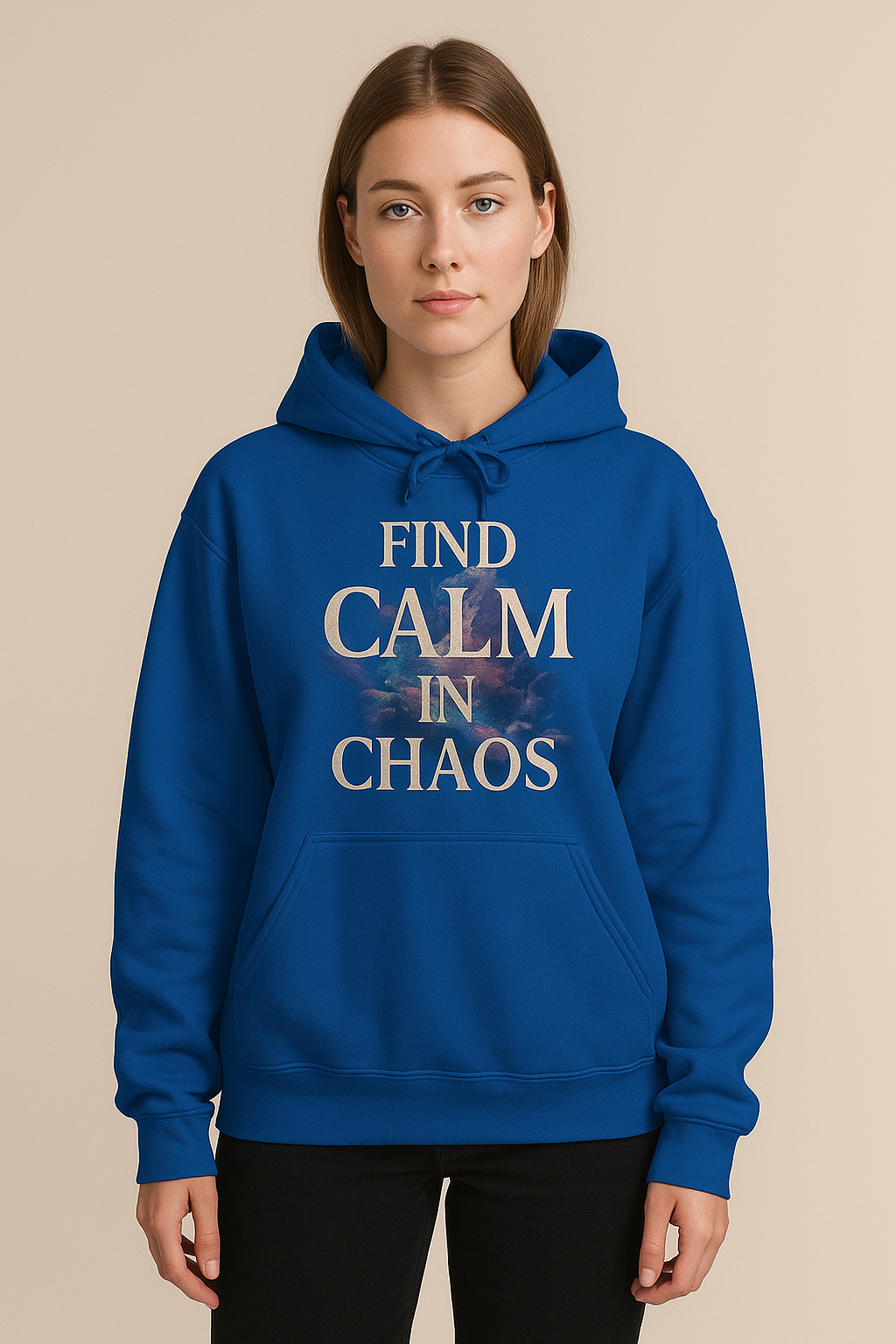 "FIND CALM IN CHAOS" Hoodie – Serenity Amid the Storm - Blue