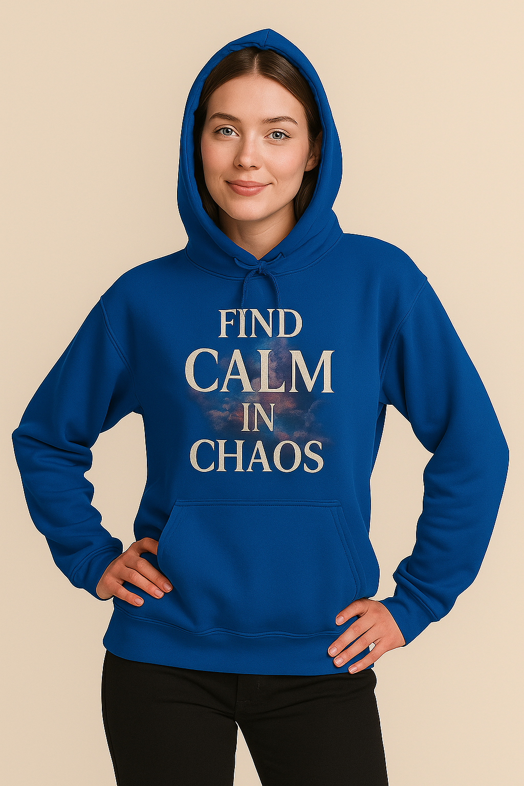 "FIND CALM IN CHAOS" Hoodie – Serenity Amid the Storm - Blue