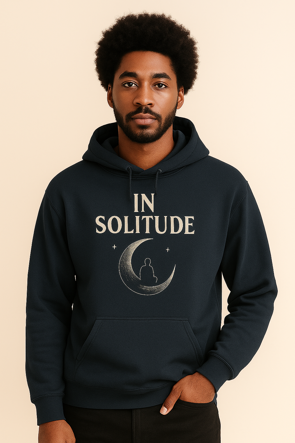 "IN SOLITUDE" Hoodie – Find Peace Where the World Grows Quiet - Navy