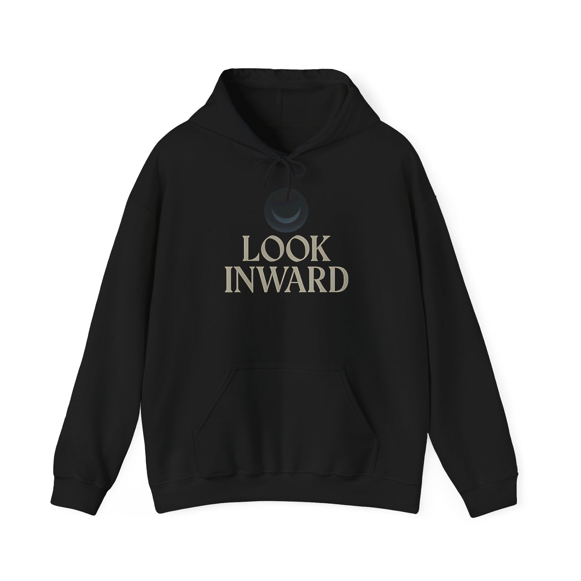 "LOOK INWARD" Crescent Emblem Hoodie – Embrace Your Inner World - Black